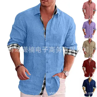 Men Printed Long Sleeve Button Shirt Autumn Plus Size White