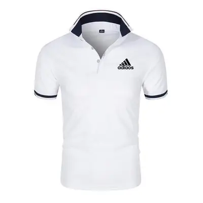 Men Printed Polo Shirt Summer Casual White Large