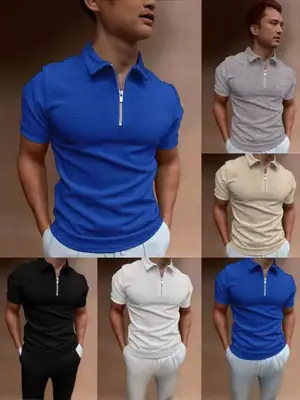 Men Slim Fit Polo Shirt White Summer