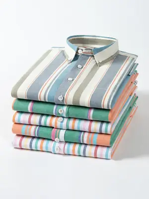 Plus Size Men Cotton Striped Long Sleeve Business Shirt