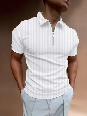 Men Slim Fit Polo Shirt Summer White Short Sleeve