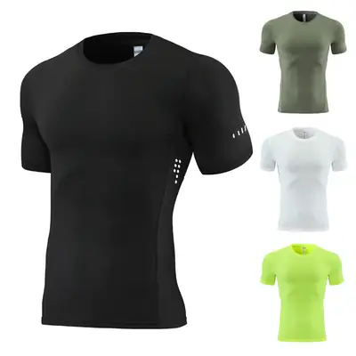 Men Compression Running T-Shirt Black Short Sleeve