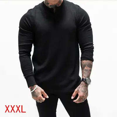 Men Long Sleeve Breathable Running T-Shirt Black Autumn
