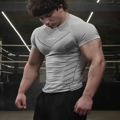Men's High Elastic Short Sleeve Gym T-Shirt White