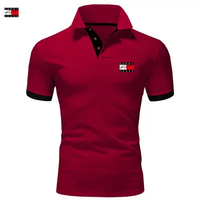Men Red Polo Shirt Summer Stylish Short Sleeve