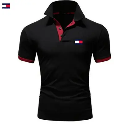 Men Black Red Trim Polo Shirt Summer Stylish