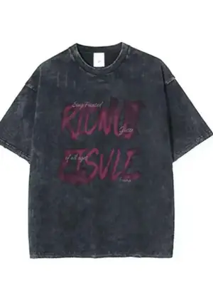Men Loose Washed Cotton T-Shirt Black Graphic Summer