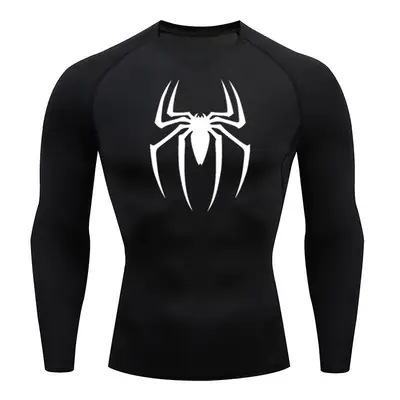 Men Black Spider Logo Long Sleeve Sports T-Shirt