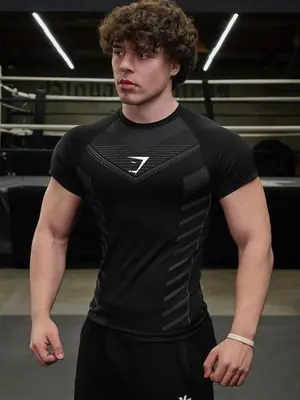Men Black High Elastic Training T-Shirt Short Sleeve