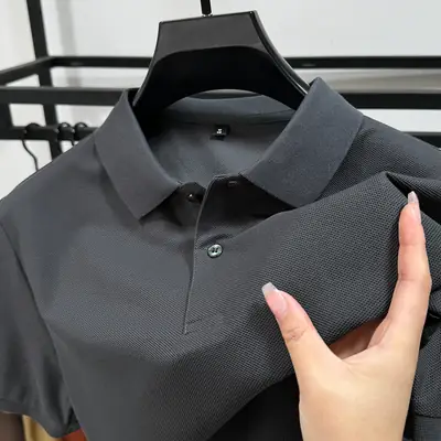 Men Black Heavy Polo Shirt Summer Business Casual