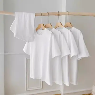 Men Loose Fit Cotton T-Shirt White Summer