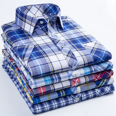 Men Blue Plaid Short Sleeve Casual Shirt Plus Size