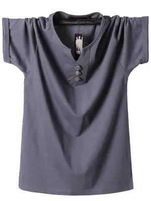 Men Heavy Cotton V Neck Short Sleeve T-Shirt M-Green XL