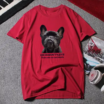 Men Red French Bulldog Graphic T-Shirt Loose Plus Size Summer
