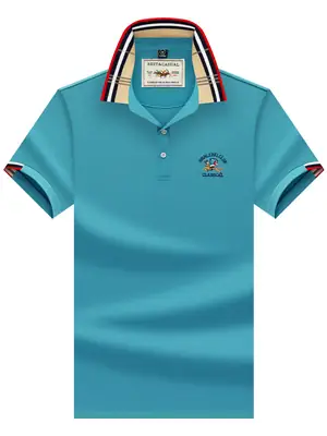 Men's Loose Breathable Polo Shirt Lake Blue Plus Size