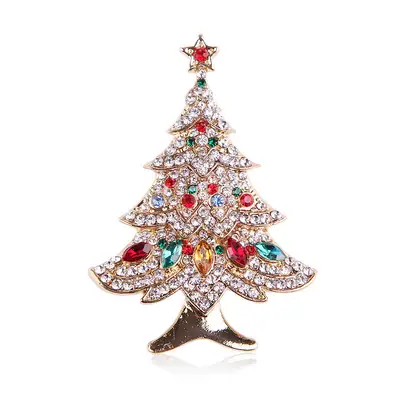 Christmas Tree Brooch with Rhinestones for Women