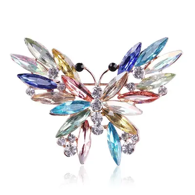 Multicolored Crystal Butterfly Brooch for Women