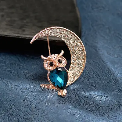 Owl Crystal Brooch Rose Gold Pakistani Women