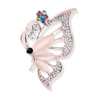 Butterfly Brooch Rose Gold Crystal Pink Cat Eye