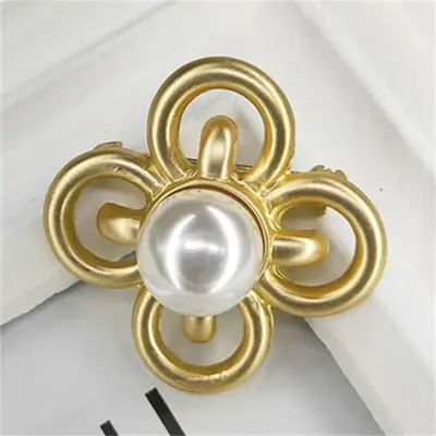 Matte Gold Four Leaf Clover Brooch with Pearl Centerpiece