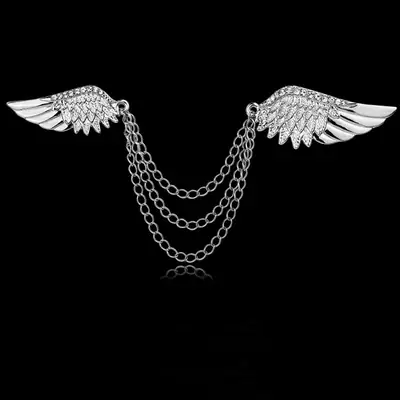 Silver Winged Chain Brooch for Men