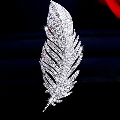 Zircon Feather Brooch for Bridesmaids & Formal Events