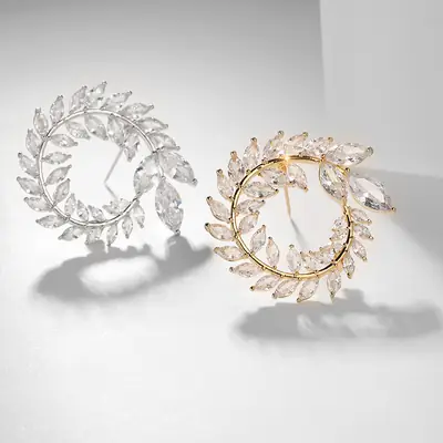 Leaf Brooches Silver Gold Zircon Stones Lightweight Elegant
