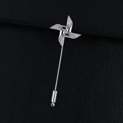 Men's Windmill Brooch Silver Zircon Embellished