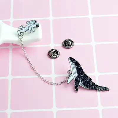 Space Whale Brooch with Astronaut Accents