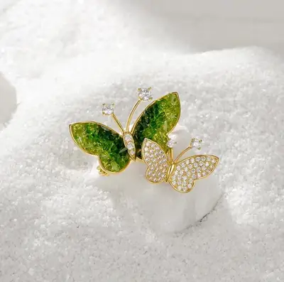 Green Crystal Butterfly Brooch for Women