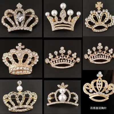 Crown Brooch for Women with Diamond Accents