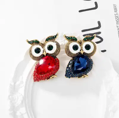 Vintage Owl Brooch Red Diamond Design for Women