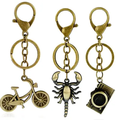 Stylish Brass Keychains Bicycle Scorpion Camera 3Pcs