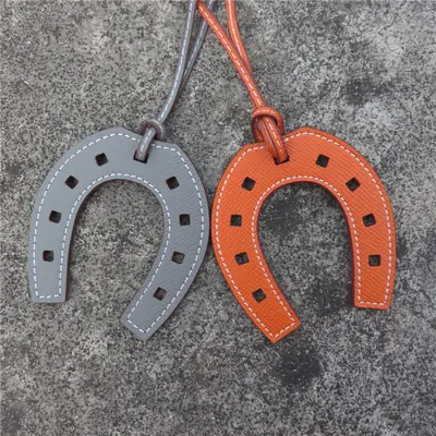 Horseshoe Bag Pendants Orange Gray Leather
