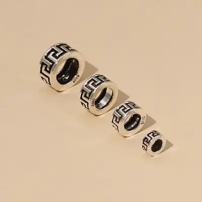 Retro Greek Key Silver Beads for Daily Wear