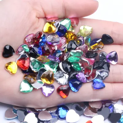 Heart Shaped Acrylic Gems Multi Color Flat Bottom