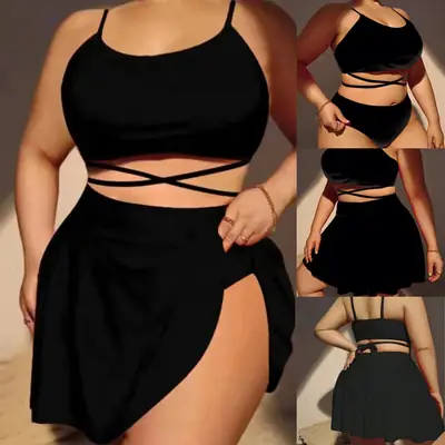 Plus Size Black Suspender Bikini Set for Pakistani Women