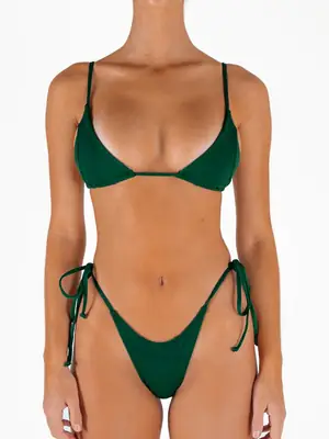 Dark Green Women's Split Bikini Set with Tie-Sides