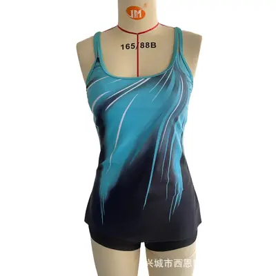 Women's Quick-Dry Tankini Top & Boyshorts Cyan Blue Summer Swimwear