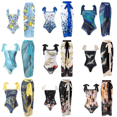 Stylish One-Piece Swimwear Set with Tie-Back Straps