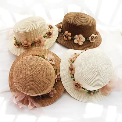 Straw Sun Hats with Floral Embellishments for Summer
