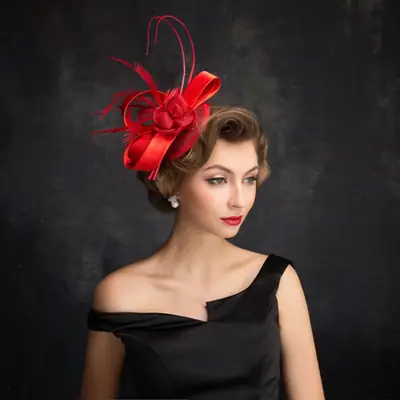 Red Feathered Top Hat for Weddings Parties Pakistan