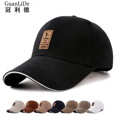Men's Black Cotton Baseball Cap with Leather Patch