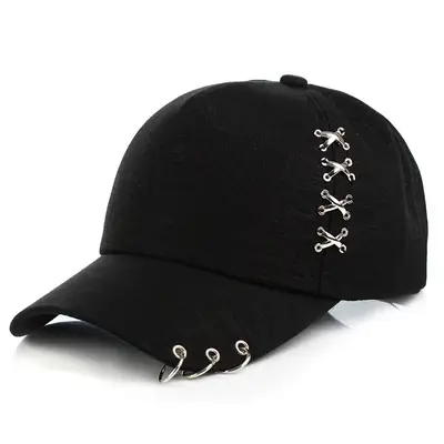 Black Metal Cross Hoop Baseball Cap for Men Women