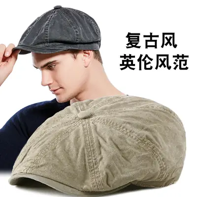 Washed Cotton Octagonal Cap for Men Women Retro British Style