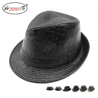 Black Croc PU Leather Hat for Men Women