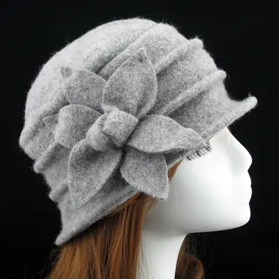 Winter Wool Hat with Large Flower Accent for Women