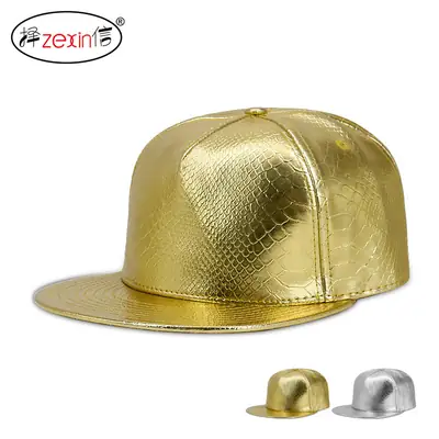 Gold Python Print Flat Brim Baseball Cap for Men Women