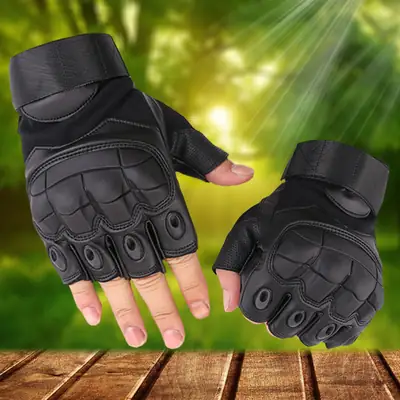 Black Tactical Half-Finger Gloves for Cycling & Outdoor Use