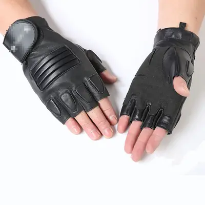 Black Half-Finger Leather Gloves for Sports & Riding